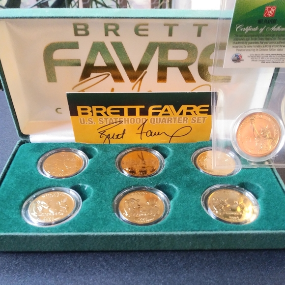RARE: Brett Favre: US Statehood Quarter Set, Gold Plated Quarters, 7 Coins - Picture 7 of 16